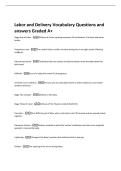 Labor and Delivery Vocabulary Questions and  answers Graded A&plus; 