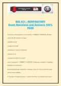 BIO 431 - RESPIRATORY Exam Questions and Answers 100&percnt; PASS