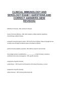 CLINICAL IMMUNOLOGY AND SEROLOGY EXAM 1 QUESTIONS AND CORRECT ANSWERS &lpar;NEW REVISION&rpar;