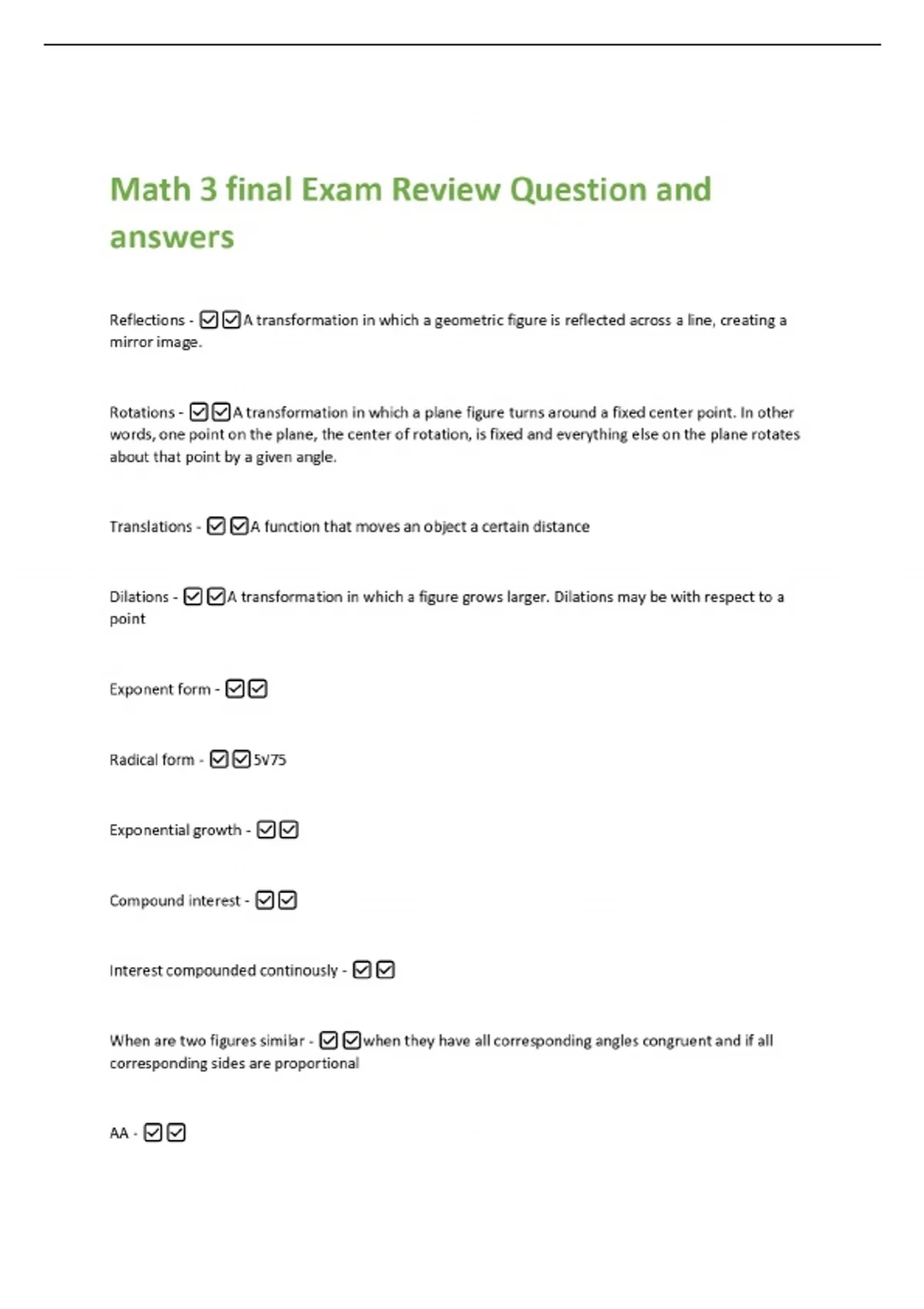 Math 3 final Exam Review Question and answers - Math 3b - Stuvia US