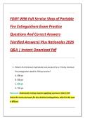 FDNY W96 Full Service Shop of Portable  Fire Extinguishers Exam Practice  Questions And Correct Answers  &lpar;Verified Answers&rpar; Plus Rationales 2026  Q&A &vert; Instant Download Pdf