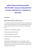 NUR2513 Maternal-Child Nursing EXAM 2 PRACTICE BANK - Rasmussen College 2026&sol;2027 Curriculum &vert; High-Risk Focus &vert; Complications & Interventions