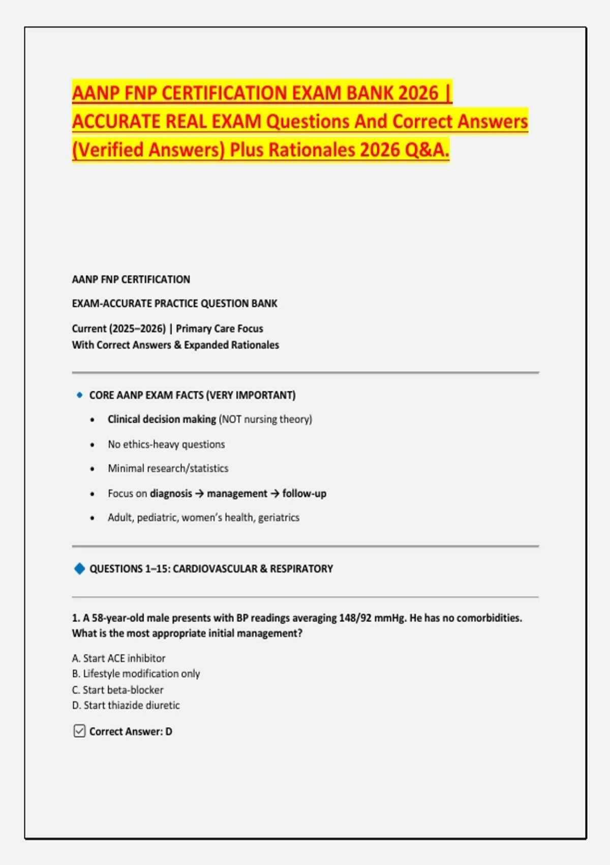 AANP FNP CERTIFICATION EXAM BANK 2026 | ACCURATE REAL EXAM - Stuvia US