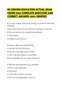 NC DRIVERS EDUCATION ACTUAL EXAM PAPER 2026 COMPLETE QUESTIONS AND CORRECT ANSWERS 100&percnt; VERIFIED