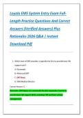 Loyola EMS System Entry Exam Full Length Practice Questions And Correct  Answers &lpar;Verified Answers&rpar; Plus  Rationales 2026 Q&A &vert; Instant  Download Pdf