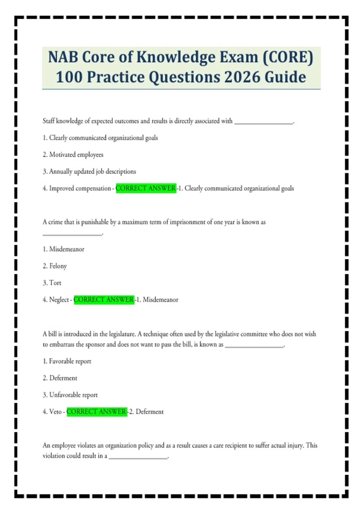 NAB Core of Knowledge Exam (CORE) 100 Practice Questions 2026 Guide ...