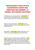 MASSACHUSETTS REAL ESTATE  SALESPERSON LICENSE 2026  QUESTIONS AND ANSWERS &vert; A&plus;  GRADED &vert; WITH EXPERT SOLUTIONS 