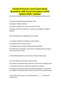 Florida Personal Lines Exam Study Questions with Correct Answers Latest Update 2026 &vert; Verified