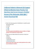 California Pediatric Advanced Life Support &lpar;PALS&rpar; Certification Exam Practice Test Questions And Correct Answers &lpar;Verified Answers&rpar; Plus Rationales 2026 Q&A &vert; Instant Download Pdf