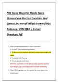 NYC Crane Operator Mobile Crane  License Exam Practice Questions And  Correct Answers &lpar;Verified Answers&rpar; Plus  Rationales 2026 Q&A &vert; Instant  Download Pdf 