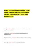 NURS 3015 Final Exam Review 2026 &vert;  Latest Update &vert; Verified Questions &  Correct Answers &sol;NURS 3015 Final Exam Review     