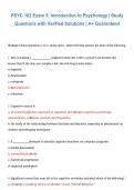 PSYC 102 Exam 3 &ndash; Introduction to Psychology &vert; Study Questions with Verified Solutions &vert; 2026&sol;2027