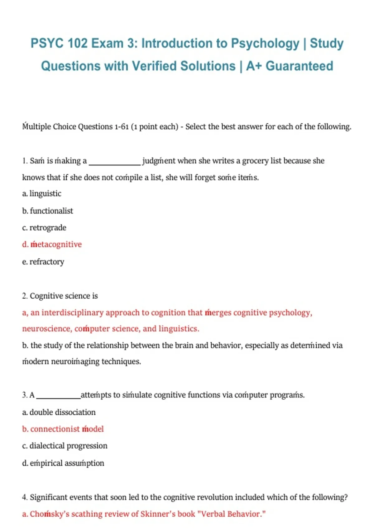 PSYC 102 Exam 3 – Introduction to Psychology | Study Questions with ...