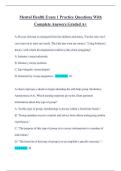 Mental Health Exam 1 Practice Questions With Complete Answers Graded A&plus;