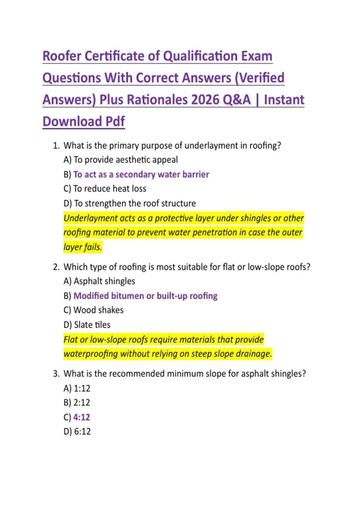 Roofer Prequalification Form.pdf Roofer Certificate of Qualification Exam Questions With Correct Answers ...