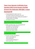 Tower Crane Operator Certification Exam  Questions With Correct Answers &lpar;Verified  Answers&rpar; Plus Rationales 2026 Q&A &vert; Instant  Download Pdf 