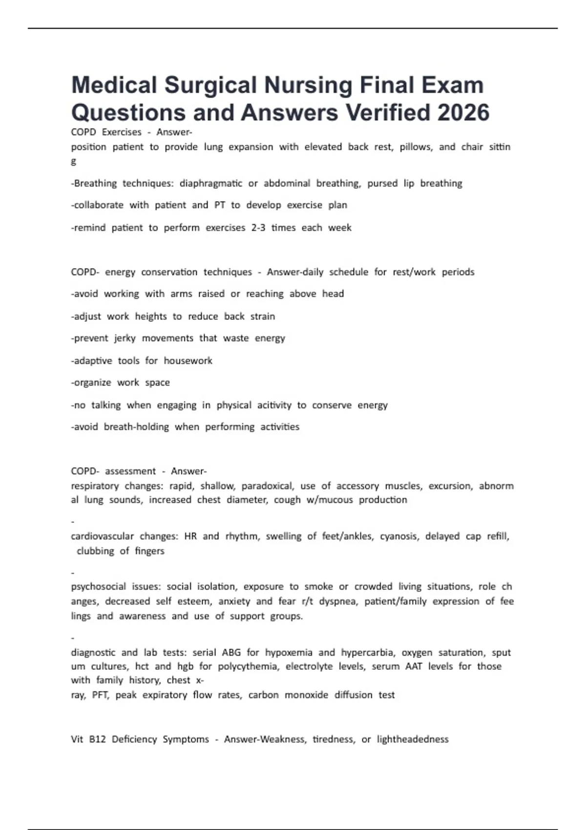 Medical Surgical Nursing Final Exam Questions and Answers Verified 2026 ...