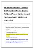 NYC Hazardous Materials Supervisor  Certification Exam Practice Questions  And Correct Answers &lpar;Verified Answers&rpar;  Plus Rationales 2026 Q&A &vert; Instant  Download Pdf