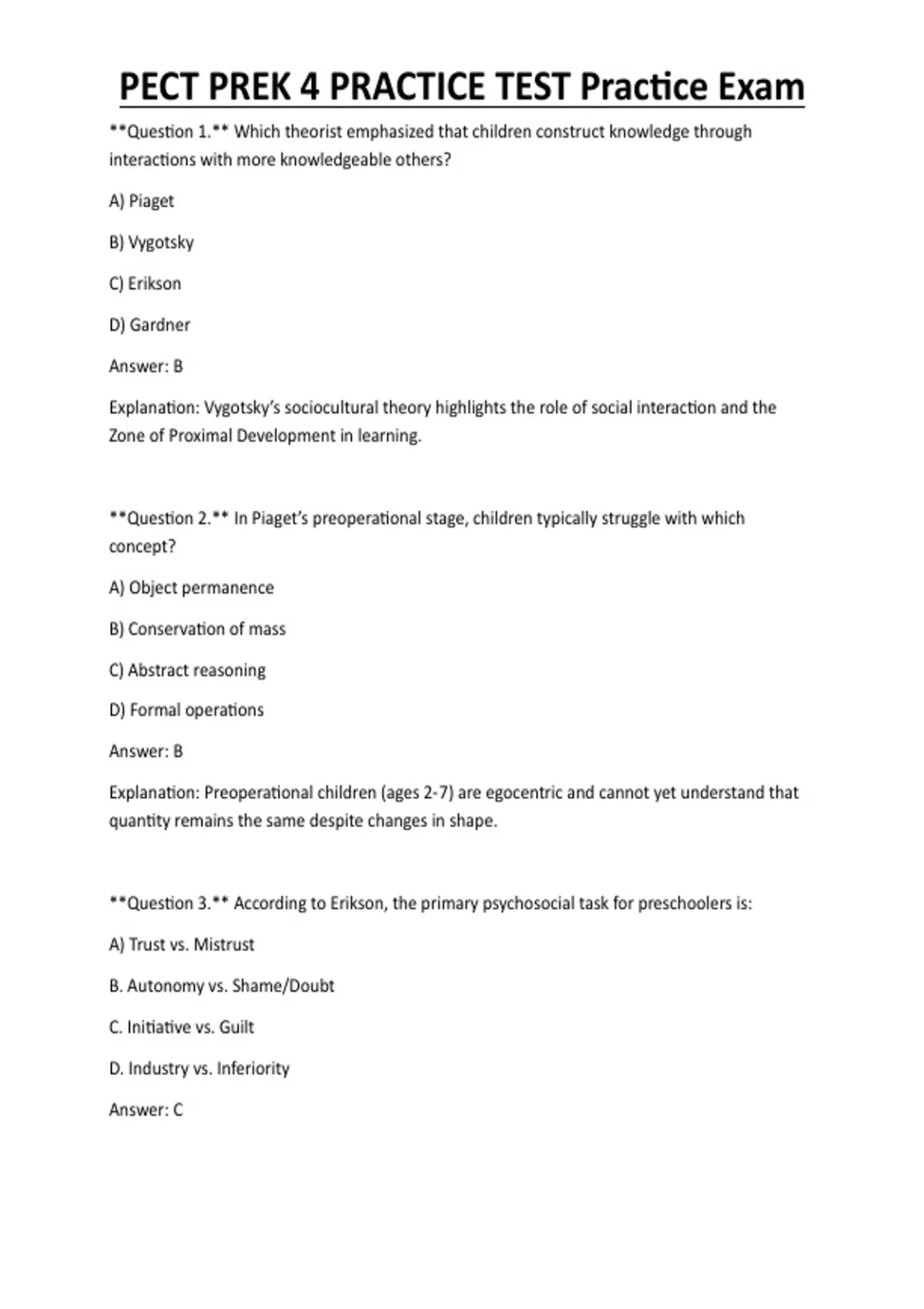 PECT PREK 4 PRACTICE TEST Practice Exam - Computer - Stuvia US