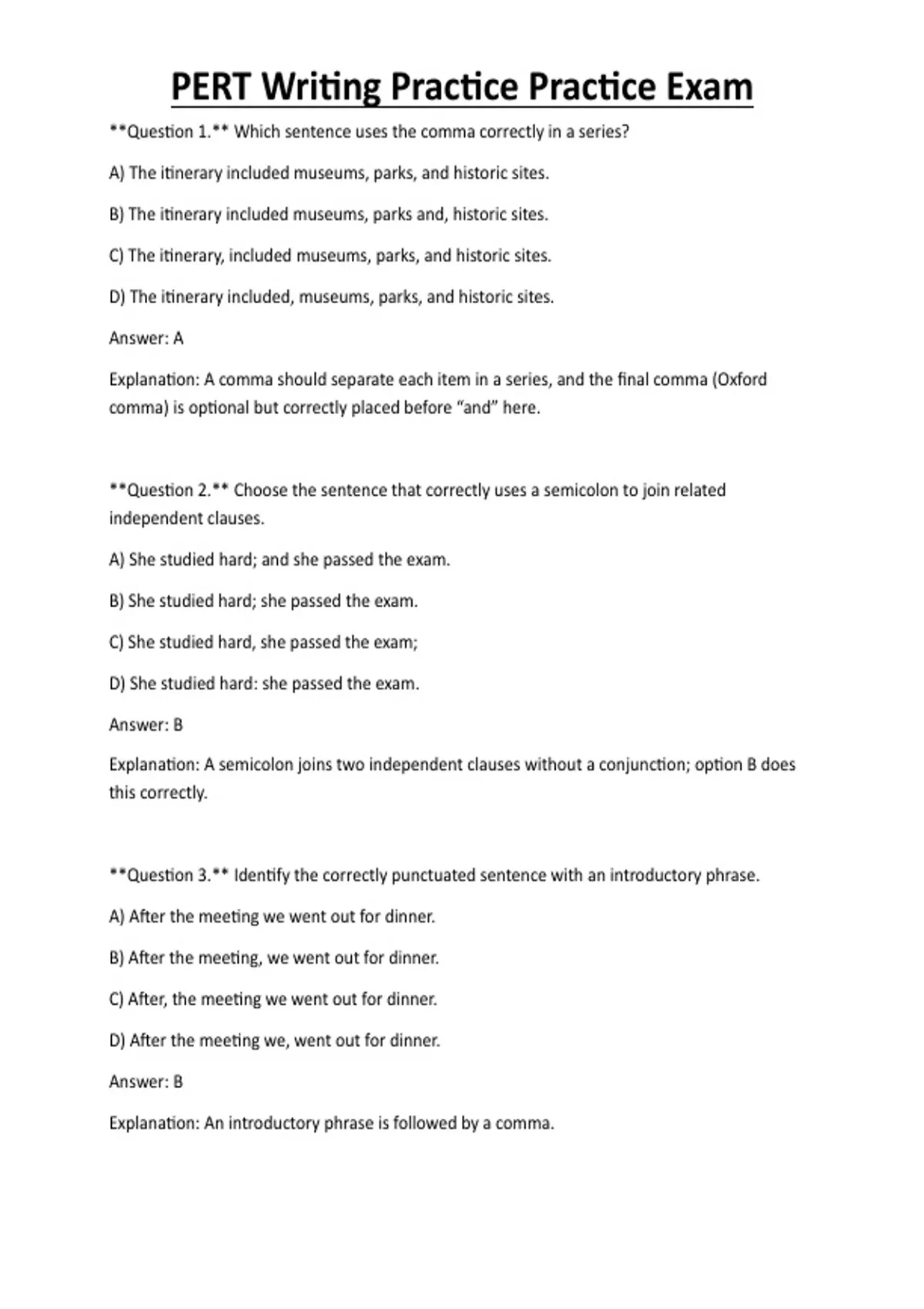 Pert Writing Crash Course PERT Writing Practice Practice Exam - Computer - Stuvia US