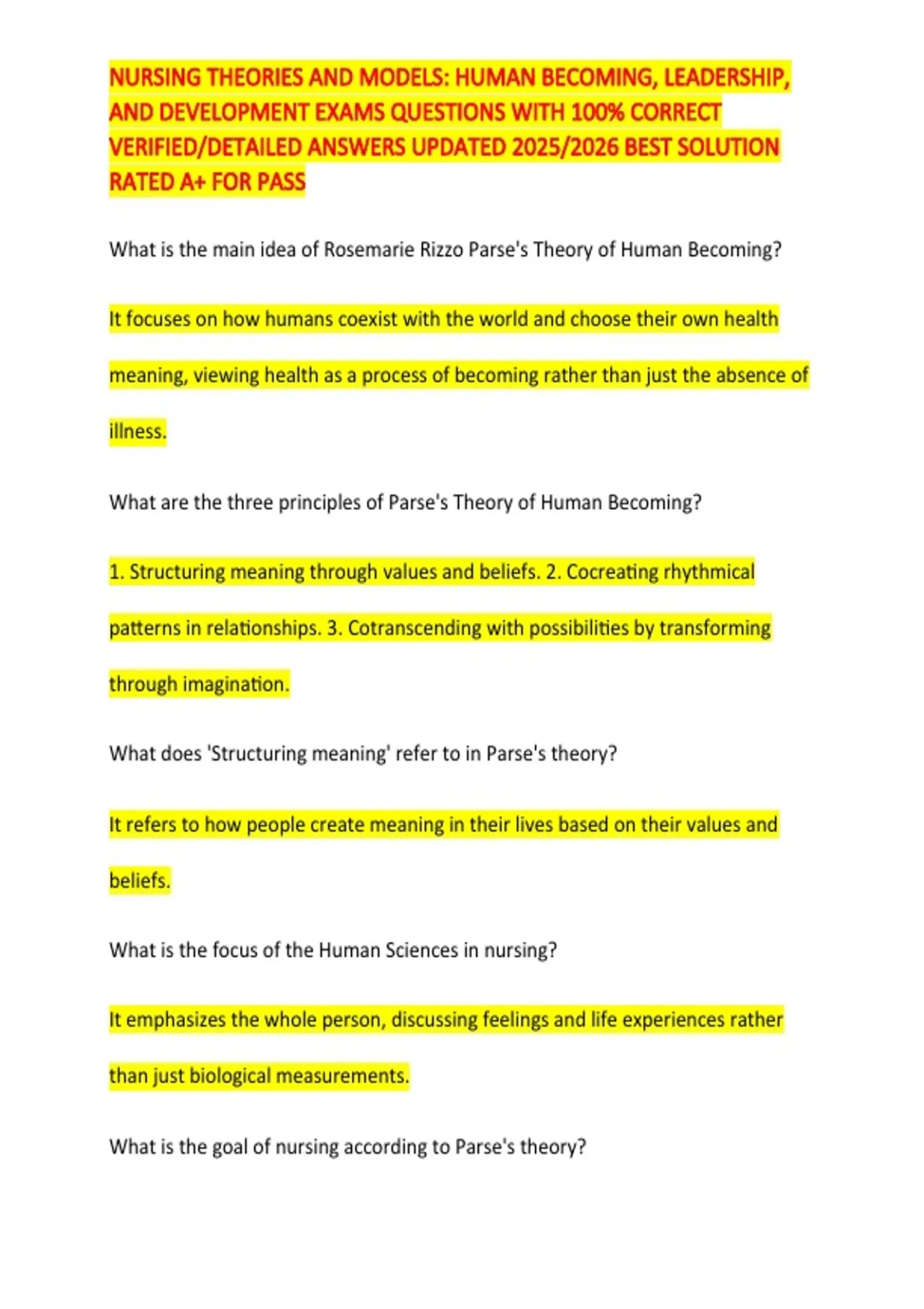 NURSING THEORIES AND MODELS: HUMAN BECOMING, LEADERSHIP, AND ...