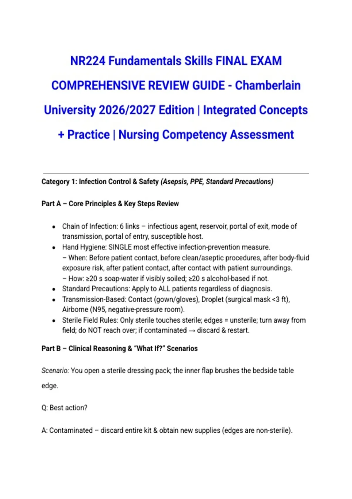 NR224 Fundamentals Skills FINAL EXAM COMPREHENSIVE REVIEW GUIDE ...