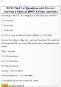 BIOL 2444 Lab Questions with Correct  Answers &vert; Updated &lpar;100&percnt; Correct Answers&rpar;
