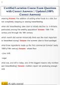 Certified Lactation Course Exam Questions  with Correct Answers &vert; Updated &lpar;100&percnt;  Correct Answers&rpar;