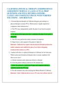 CALIFORNIA PHYSICAL THERAPY JURISPRUDENCE  ASSESSMENT MODULE &lpar;CA-JAM&rpar; ACTUAL PREP  QUESTIONS AND WELL REVISED ANSWERS -  LATEST AND COMPLETE UPDATE WITH VERIFIED  SOLUTIONS &ndash; ASSURED PASS 
