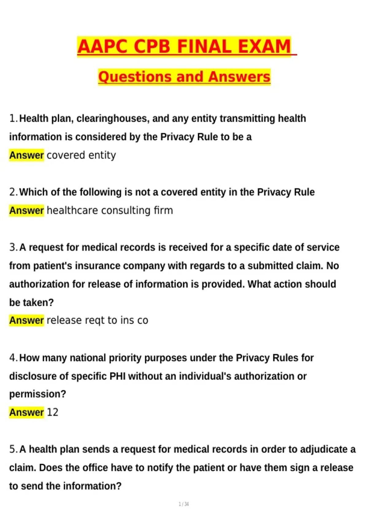 AAPC CPB Final Exam (Latest 2026 / 2027 Update) Questions and Verified ...