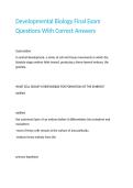 Developmental Biology Final Exam Questions With Correct Answers