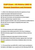 CLEP Exam - US History 1865 to Present &lpar;Latest 2026 &sol; 2027 Update&rpar; Questions and Verified Answers &vert; 100&percnt; Correct &vert; Grade A&plus;
