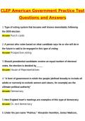 CLEP American Government Practice Test &lpar;Latest 2026 &sol; 2027 Update&rpar; Questions and Verified Answers &vert; 100&percnt; Correct &vert; Grade A&plus;