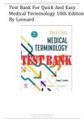 Test Bank For Quick & Easy Medical Terminology&comma; 10th Edition&comma; By Peggy C&period; Leonard All Chapters 1-15 LATEST