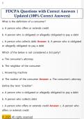 FDCPA Questions with Correct Answers &vert;  Updated &lpar;100&percnt; Correct Answers&rpar;