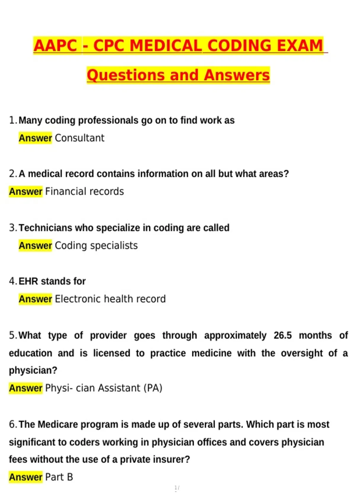 AAPC CPC Medical Coding Exam (Latest 2026 / 2027 Update) Questions and ...