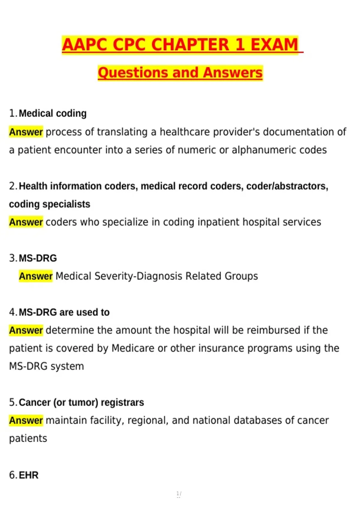 AAPC CPC Chapter 1 Exam (Latest 2026 / 2027 Update) Questions and ...