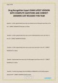 Drug Recognition Expert EXAM LATEST VERSION WITH COMPLETE QUESTIONS AND CORRECT ANSWERS JUST RELEASED THIS YEAR