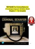 Test Bank For Criminal Behavior A Psychological Approach 12th Edition