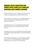 NURSING TODAY TRANSITION AND TRENDS FINAL PAPER 2026 COMPLETE QUESTIONS AND CORRECT ANSWERS