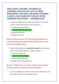 INFECTION CONTROL TECHNICIAN  CERTIFICATION EXAM ACTUAL PREP  QUESTIONS AND WELL REVISED ANSWERS -  LATEST AND COMPLETE UPDATE WITH  VERIFIED SOLUTIONS &ndash; ASSURED PASS 