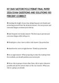 NY DMV MOTORCYCLE PERMIT FINAL PAPER 2026 EXAM QUESTIONS AND SOLUTIONS 100 PERCENT CORRECT
