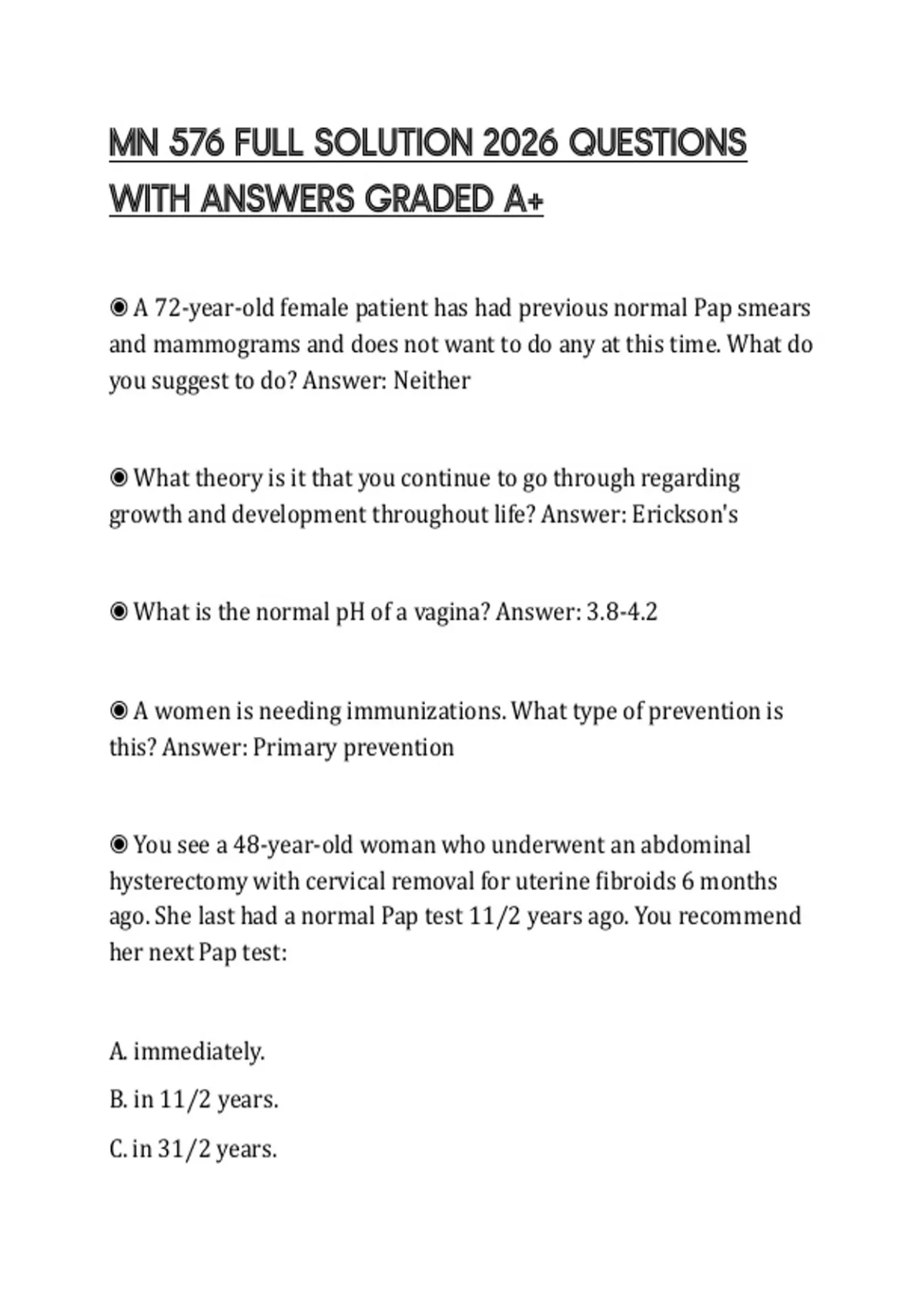Questions Mn MN 576 FULL SOLUTION 2026 QUESTIONS WITH ANSWERS GRADED A+ - MN - Stuvia US