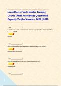 Learn2Serve Food Handler Training Course &lpar;ANSI Accredited&rpar; Questions& Expertly Verified Answers&comma; 2026 &vert; 2027&period;     