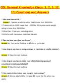 CDL General Knowledge &lpar;Secs&period; 1&comma; 2&comma; 3&comma; 12&comma; 13&rpar; Exam &lpar;Latest 2026 &sol; 2027 Update&rpar; Questions and Verified Answers &vert; 100&percnt; Correct &vert; Grade A&plus;