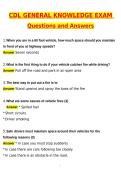 CDL General Knowledge Exam &lpar;Latest 2026 &sol; 2027 Update&rpar; Questions and Verified Answers &vert; 100&percnt; Correct &vert; Grade A&plus;