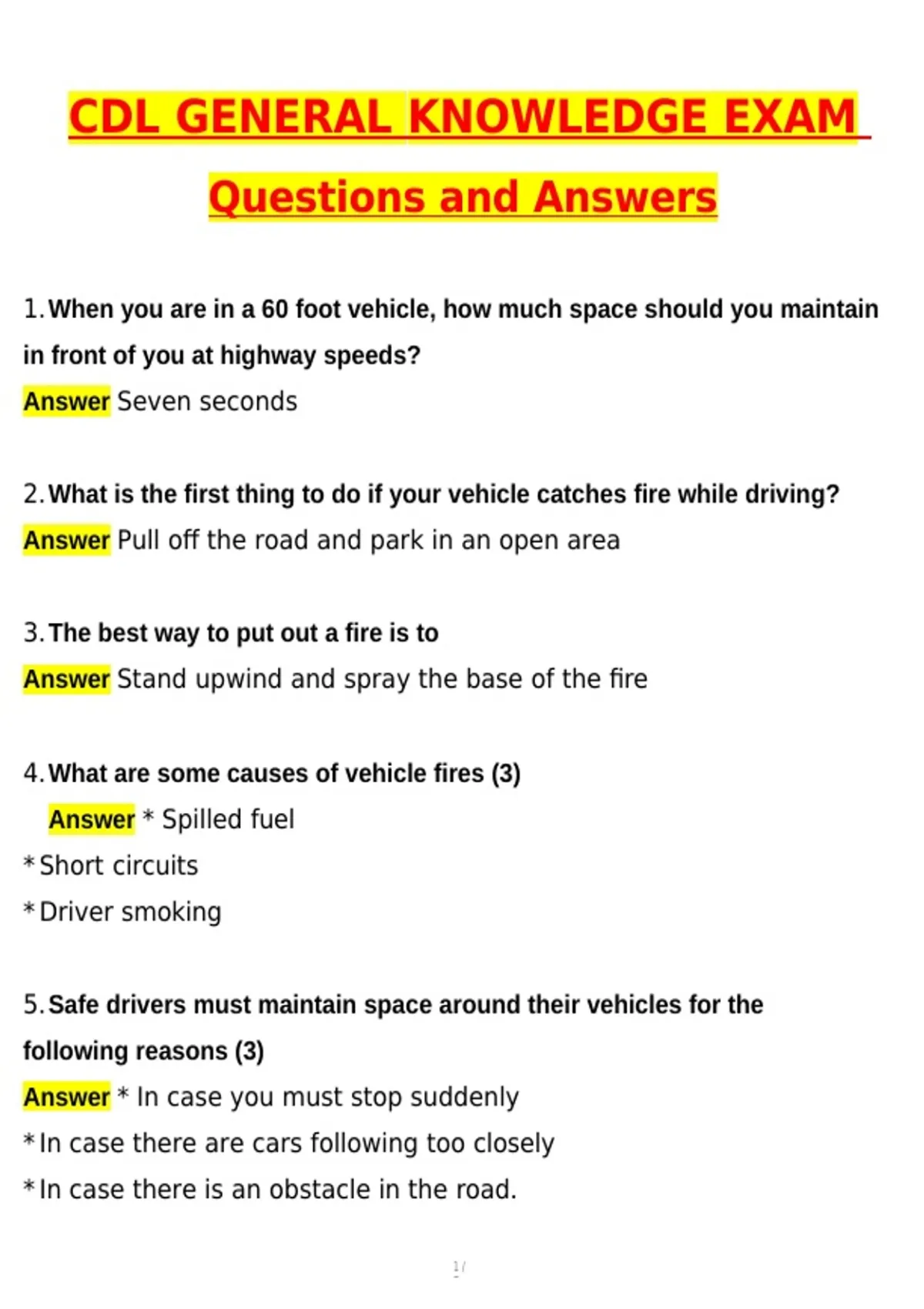 CDL General Knowledge Exam (Latest 2026 / 2027 Update) Questions and ...