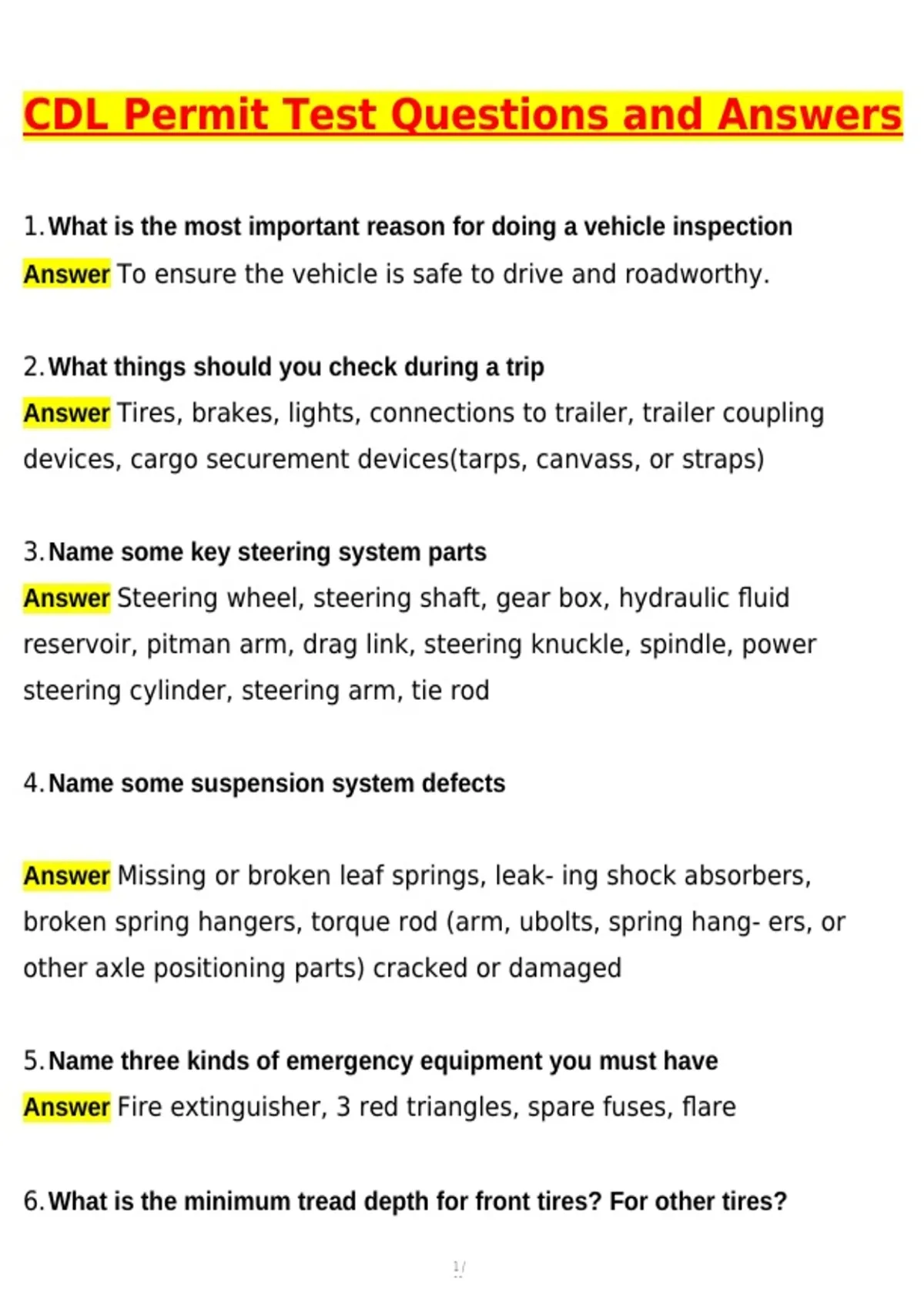 CDL Permit Test- (Latest 2026 / 2027 Update) Questions and Verified Answers | 100% Correct ...