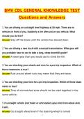 BMV CDL General Knowledge Test &lpar;Latest 2026 &sol; 2027 Update&rpar; Questions and Verified Answers &vert; 100&percnt; Correct &vert; Grade A&plus;