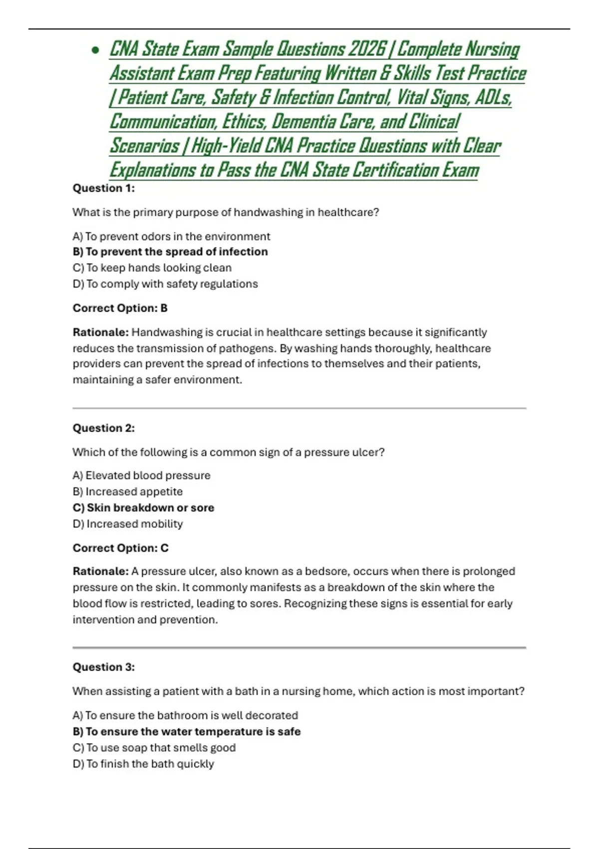 CNA State Exam Sample Questions 2026 | Complete Nursing Assistant Exam ...